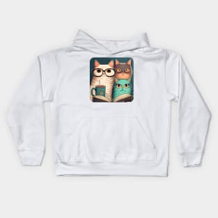 Happy Cat Coffee Reading Book, Catpuccino - Cat Lover Kids Hoodie